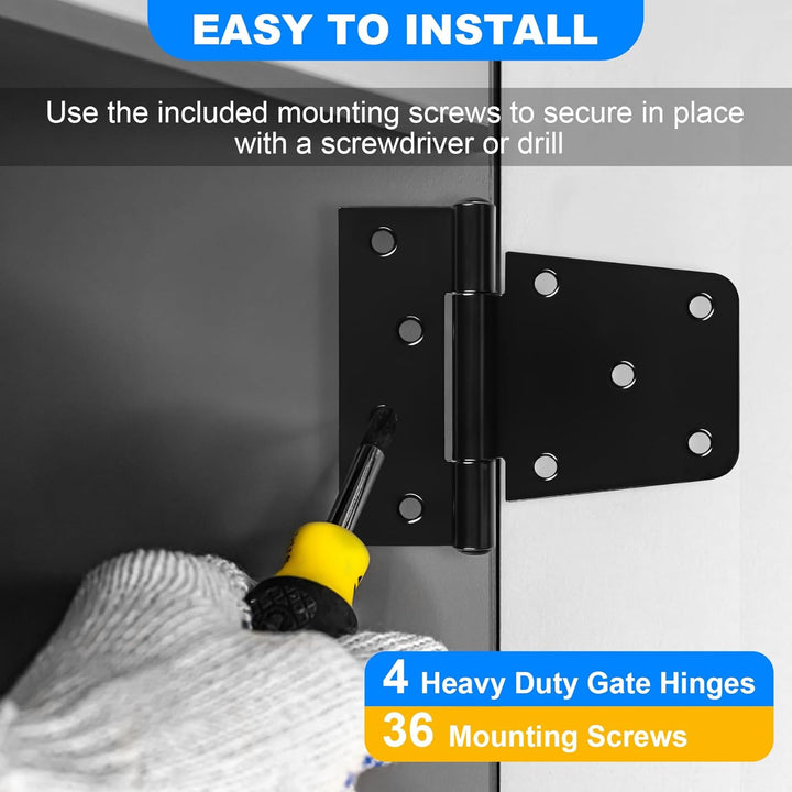 Heavy Duty Gate Hinges 3.5 inch 6 Pack Extra Thick Industrial T Hinges Barn Door Hinges Shed Door Hinges for Large Wooden Gates Wood Fence Outdoor - Black Iron Finish (Screws Included) - Just Closeouts Canada Inc.