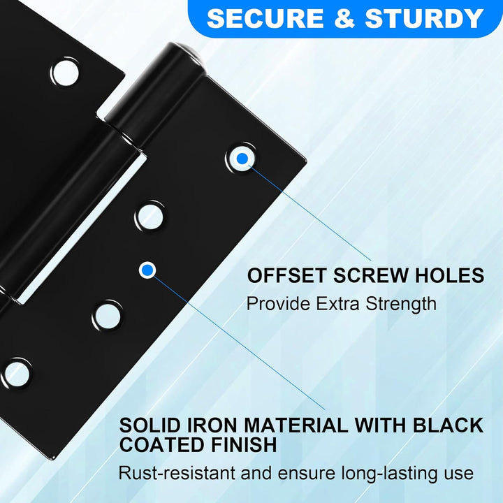 Heavy Duty Gate Hinges 3.5 inch 6 Pack Extra Thick Industrial T Hinges Barn Door Hinges Shed Door Hinges for Large Wooden Gates Wood Fence Outdoor - Black Iron Finish (Screws Included) - Just Closeouts Canada Inc.