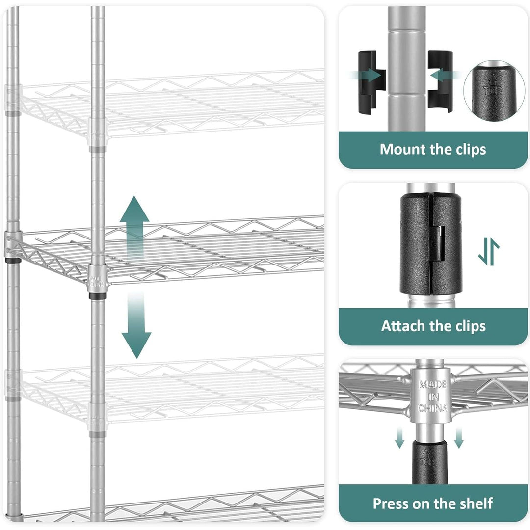 Homdox 6 - Tier Storage Shelf Wire Shelving Unit Free Standing Rack Organization with Caster Wheels, Stainless Side Hooks, Silver Gray - Just Closeouts Canada Inc.