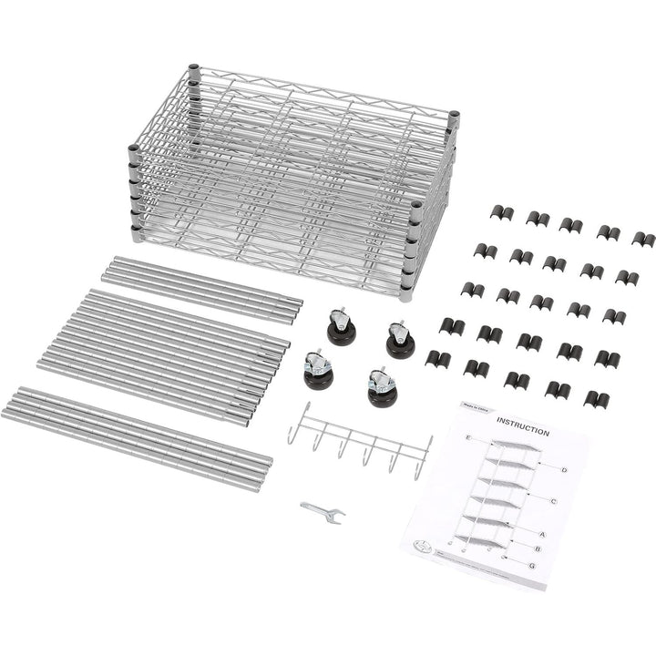 Homdox 6 - Tier Storage Shelf Wire Shelving Unit Free Standing Rack Organization with Caster Wheels, Stainless Side Hooks, Silver Gray - Just Closeouts Canada Inc.