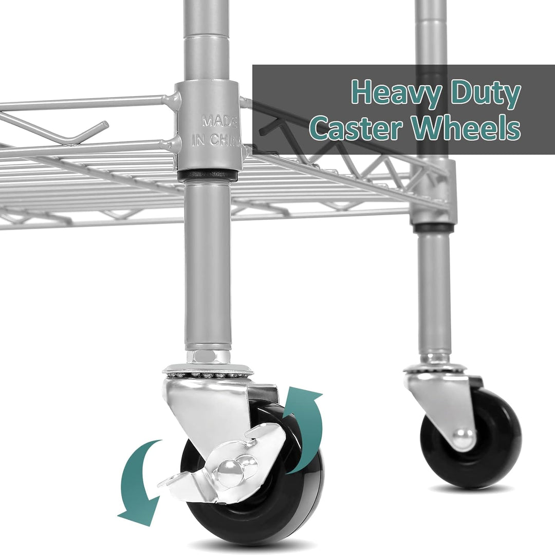 Homdox 6 - Tier Storage Shelf Wire Shelving Unit Free Standing Rack Organization with Caster Wheels, Stainless Side Hooks, Silver Gray - Just Closeouts Canada Inc.