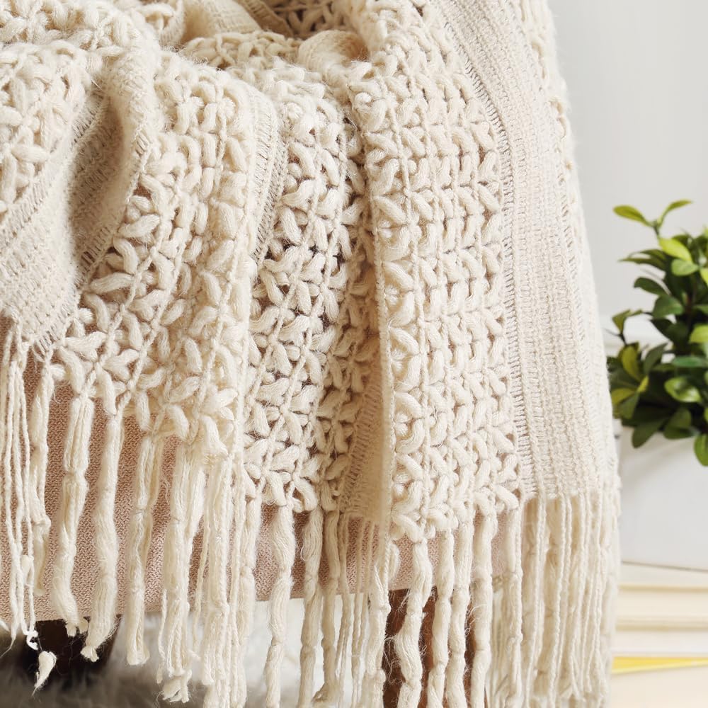 Home Decor Rustic Couch Sofa Chair Bed Throw Blanket, Soft Warm Cozy Light Weight for Travelling (127cmX152cm Beige/Ivory) - Just Closeouts Canada Inc.