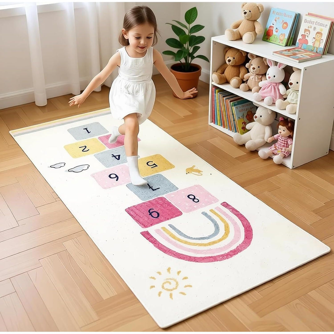 Hopscotch Kids Rug 27" x63" Fun and Educational Playroom Rug Soft Durable Rainbow Floor Carpet Kid’s Play Mat for Bedroom, Playroom, Nursery, Gift for Girls & Boys(Colorful) - Just Closeouts Canada Inc.X0032E98UP