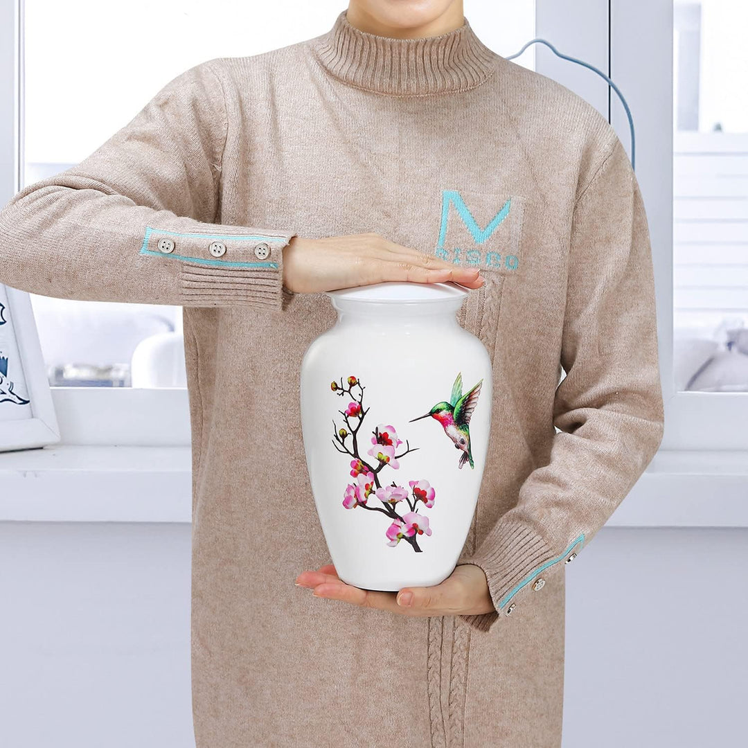 Hummingbird Cremation Urn for Adult Ashes - White Funeral Urn, Large Decorative With Velvet Bag, 200 Lbs Capacity, for Human Ashes - Just Closeouts Canada Inc.