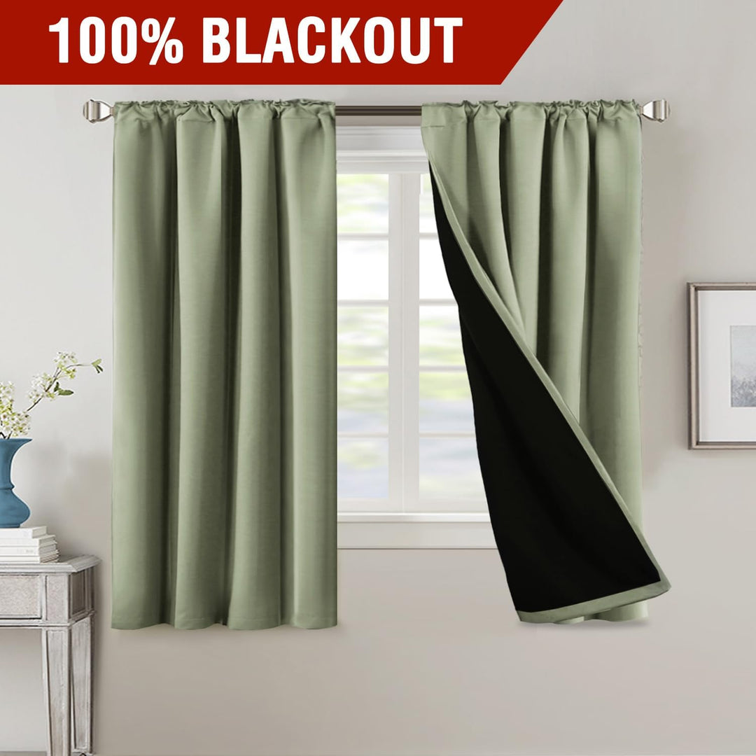 H.VERSAILTEX 100% Blackout Curtains 2 Panels with Black Liner Full Room Darkening Curtains Thermal Back Tab/Rod Pocket Window Treatment Drapes for Living Room, 42 x 63 Inch, Sage - Just Closeouts Canada Inc.