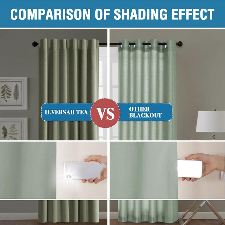 H.VERSAILTEX 100% Blackout Curtains 2 Panels with Black Liner Full Room Darkening Curtains Thermal Back Tab/Rod Pocket Window Treatment Drapes for Living Room, 42 x 63 Inch, Sage - Just Closeouts Canada Inc.