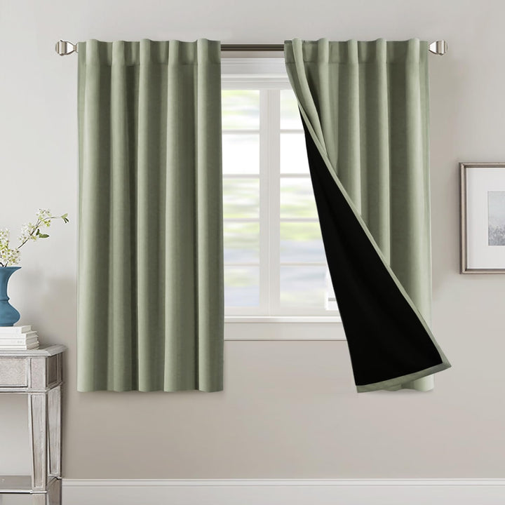 H.VERSAILTEX 100% Blackout Curtains 2 Panels with Black Liner Full Room Darkening Curtains Thermal Back Tab/Rod Pocket Window Treatment Drapes for Living Room, 42 x 63 Inch, Sage - Just Closeouts Canada Inc.