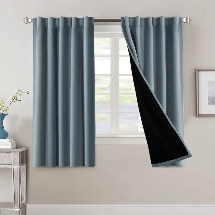 H.VERSAILTEX 100% Blackout Curtains 2 Panels with Black Liner Full Room Darkening Curtains Thermal Insulated Back Tab/Rod Pocket Window Drapes for Living Room, 42 x 63 Inch, Stone Blue - Just Closeouts Canada Inc.