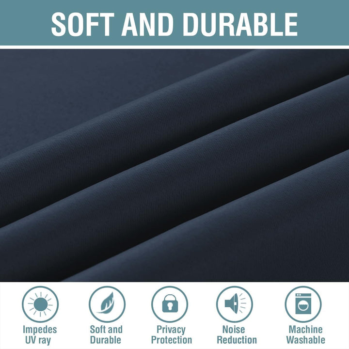 H.VERSAILTEX Ultra Soft Premier Blackout Curtain for Living Room Extra Long, Thermal Insulated Bedroom Curtains Grommet Top, Noise Reducing Patio Door Curtain - Navy Blue, One Panel, 52'W x 96'L - Just Closeouts Canada Inc.