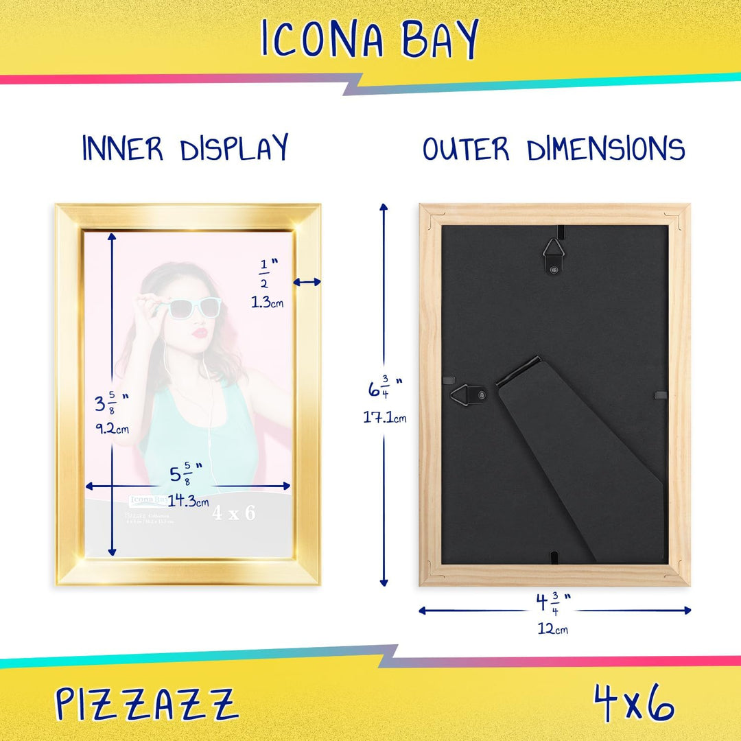 Icona Bay 4x6 (10x15 cm) Picture Frame, =Gold colored Solid Wood Scandinavian Style Frame for Photo, Pizzazz CollectioN - Just Closeouts Canada Inc.