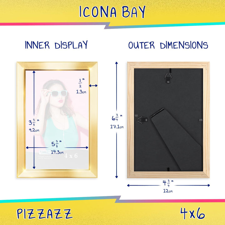 Icona Bay 4x6 (10x15 cm) Picture Frame, =Gold colored Solid Wood Scandinavian Style Frame for Photo, Pizzazz CollectioN - Just Closeouts Canada Inc.