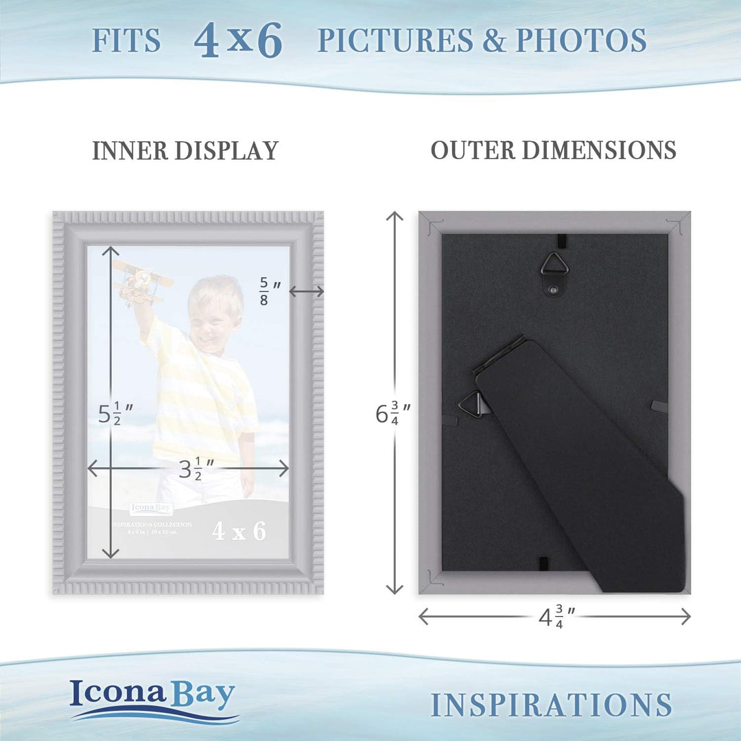 Icona Bay 4x6 (10x15 cm) Picture Frames (Gray, 6 Pack), Beautifully Detailed Molding, Contemporary Picture Frame Set, Wall Mount or Table Top, Inspirations Collection - Just Closeouts Canada Inc.