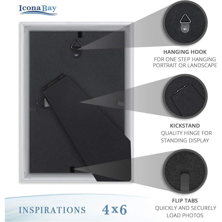 Icona Bay 4x6 (10x15 cm) Silver Picture Frame Beautifully Detailed Molding, Contemporary Picture Frame, Wall Mount or Table Top, Inspirations Collection - Just Closeouts Canada Inc.