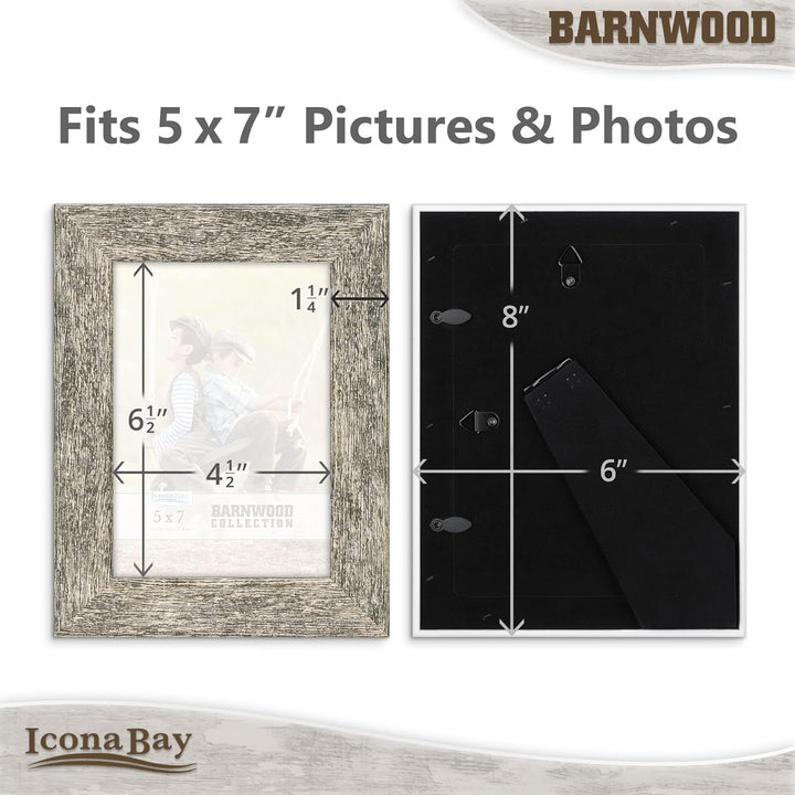 Icona Bay 5x7 (13x18 cm) Brown Oak Picture Frame, Country Rustic Style 5 x 7 Photo Frame, Table Top or Wall Mount, Barnwood Collection - Just Closeouts Canada Inc.