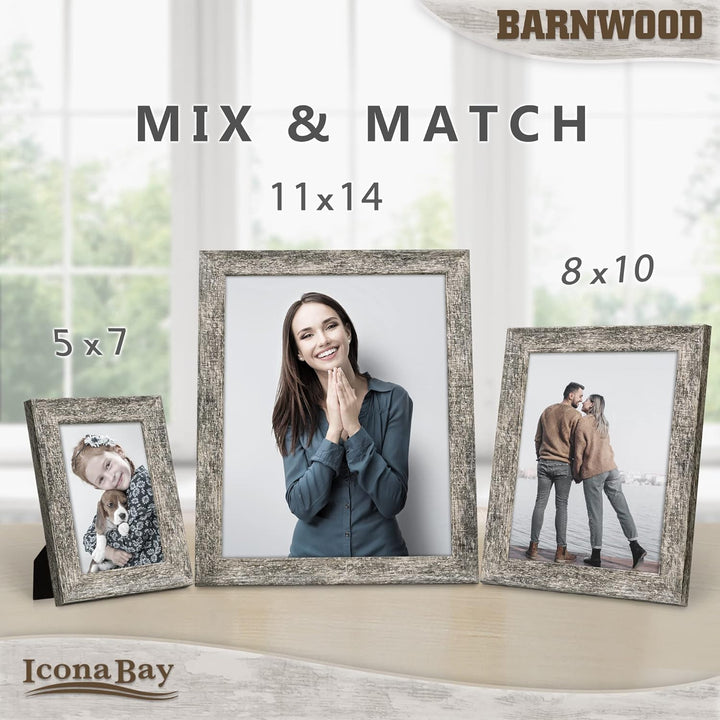 Icona Bay 5x7 (13x18 cm) Brown Oak Picture Frame, Country Rustic Style 5 x 7 Photo Frame, Table Top or Wall Mount, Barnwood Collection - Just Closeouts Canada Inc.