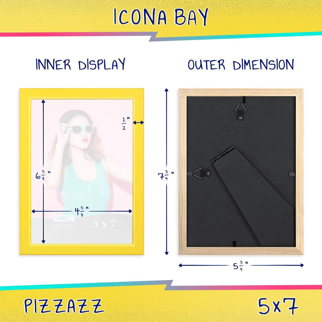 Icona Bay 5x7 (13x18 cm) Yellow Picture Frame, Colored Solid Wood Scandinavian Style Frame for Photo, Pizzazz Collection - Just Closeouts Canada Inc.