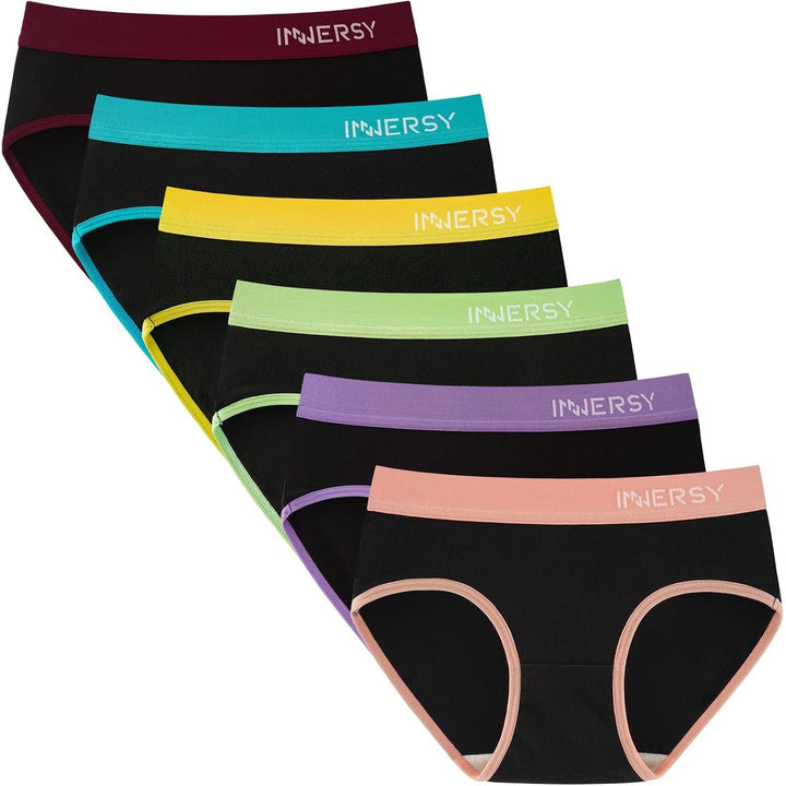 INNERSY Girls' Cotton Underwear – Colorful Black, M (10–12 Years), 6-Pack - Just Closeouts Canada Inc.X0034GE2QB
