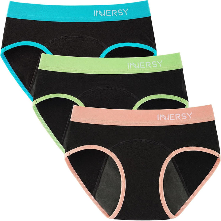 INNERSY Girls' Period Underwear, Colored Black, 12-14 Years, 3-Pack - Just Closeouts Canada Inc.X002Z3L5YL