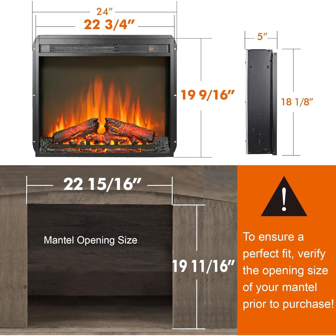 Innoflame 23" Electric Fireplace Insert, Fireplace Heater with Remote, Adjustable 4 Flame Brightness, Log Set, Low Noise, 8H Timer, Overheating Protection, 1400W (22 15/16" X 19 11/16") - Just Closeouts Canada Inc.