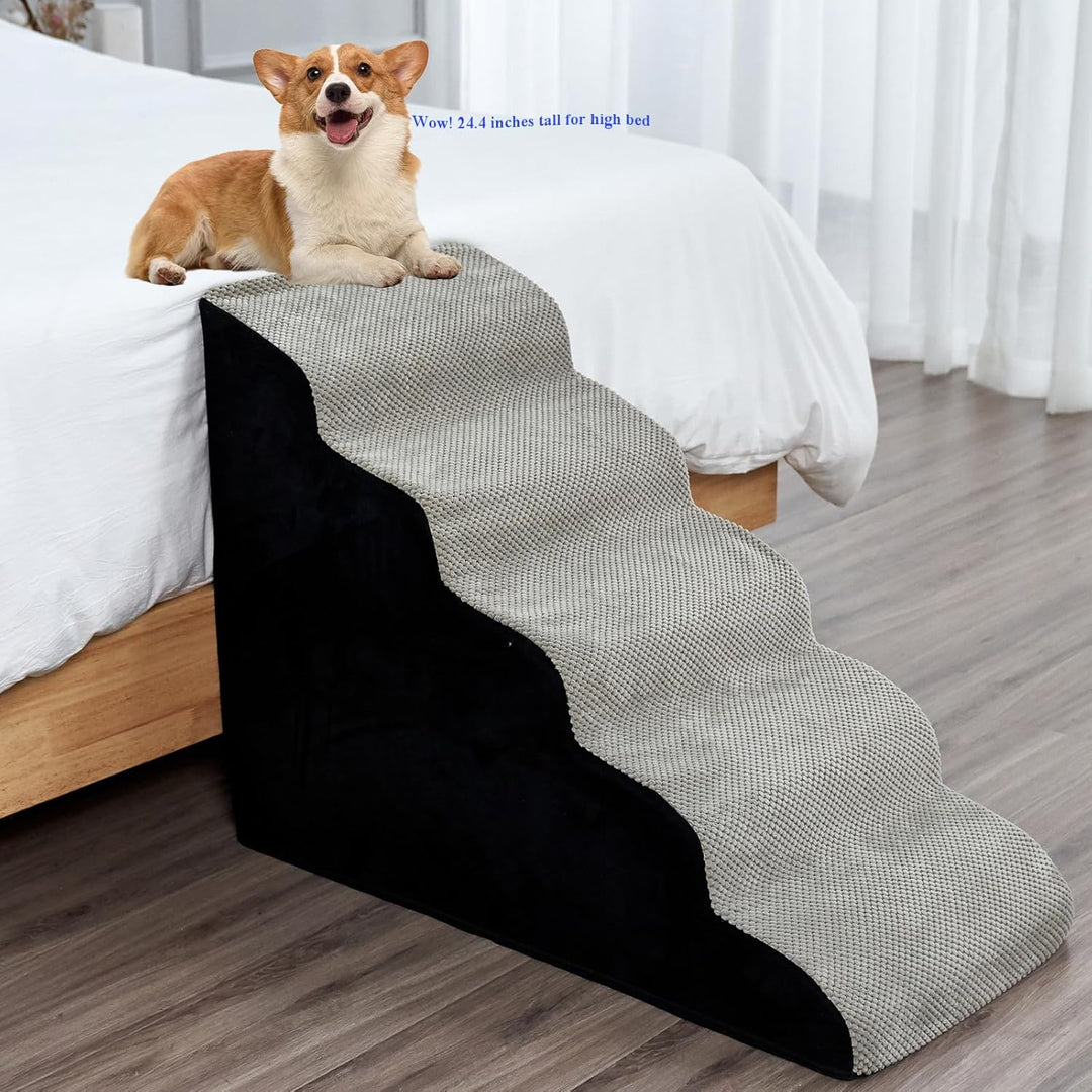 INRLKIT Dog Stairs for High Beds, Dog Steps Pet Stairs for High Beds Up to 24 - 28 inches High, Soft Dog Stairs for Small Medium Dogs, 5 Tiers Dog Steps for Small Pets, Cats - Just Closeouts Canada Inc.