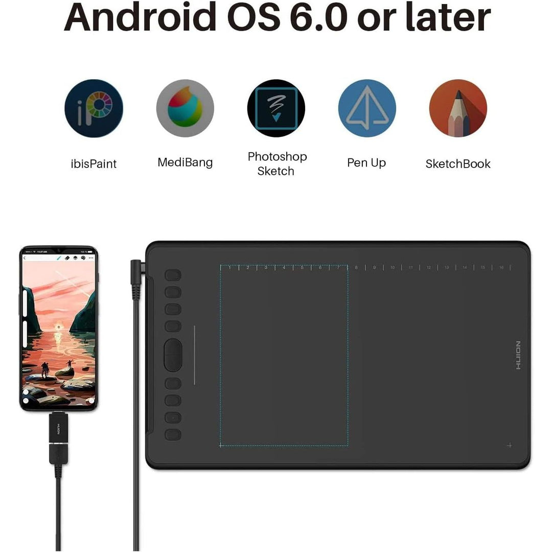 Inspiroy H1161 Graphics Drawing Tablets, Touch Strip and 8192 Pen Pressure Sketch Tablet with Battery - Free Stylus,10 Shortcut Keys, Compatible with Android, Windows, and Mac Black - Just Closeouts Canada Inc.