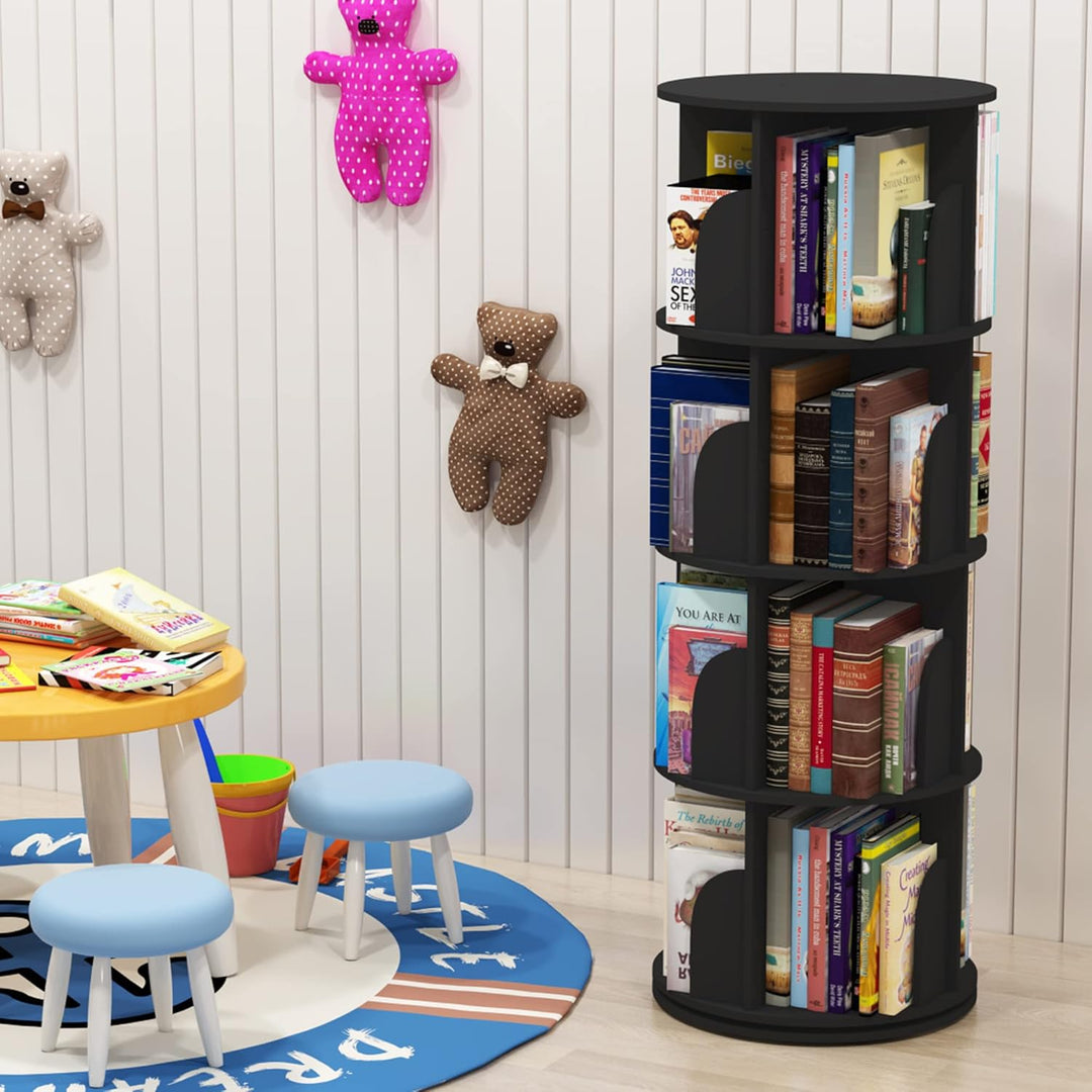 Intexca 360° Rotating Stackable Shelves Bookshelf Organizer - Black (4 Tier) - Just Closeouts Canada Inc.