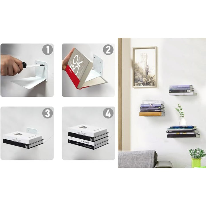 Invisible Floating Bookshelf - Modern White Wall Mount Metal Shelves for Room, Bedroom Bookcase, Small Bookshelf with Minimalist Design, Sleek Storage for Books & Decoratives 6PCS - Just Closeouts Canada Inc.