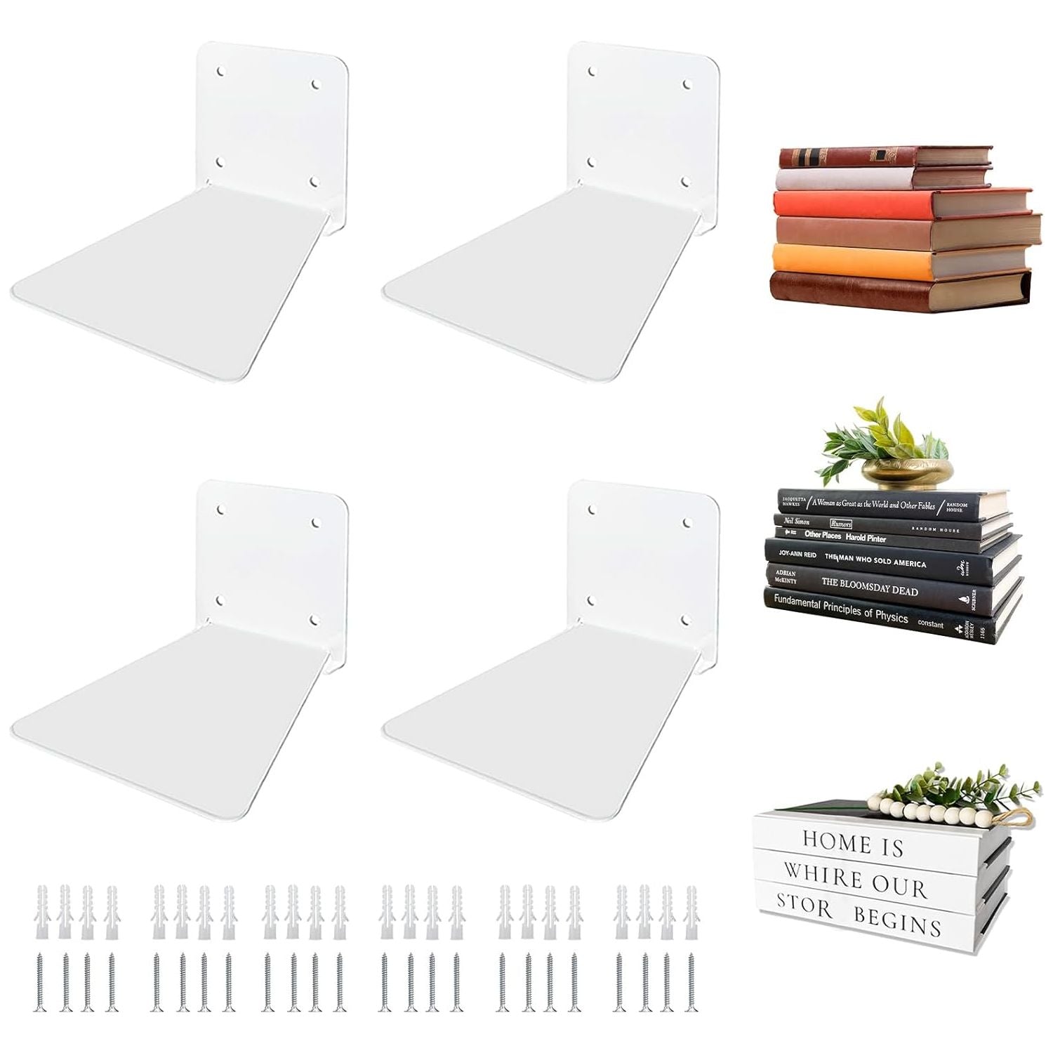 Invisible Floating Bookshelf - Modern White Wall Mount Metal Shelves f ...