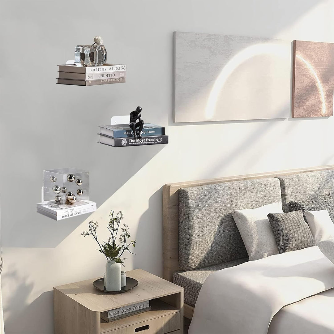 Invisible Floating Bookshelf - Modern White Wall Mount Metal Shelves for Room, Bedroom Bookcase, Small Bookshelf with Minimalist Design, Sleek Storage for Books & Decoratives 4PCS - Just Closeouts Canada Inc.