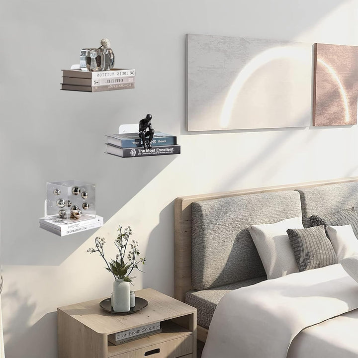 Invisible Floating Bookshelf - Modern White Wall Mount Metal Shelves for Room, Bedroom Bookcase, Small Bookshelf with Minimalist Design, Sleek Storage for Books & Decoratives 4PCS - Just Closeouts Canada Inc.