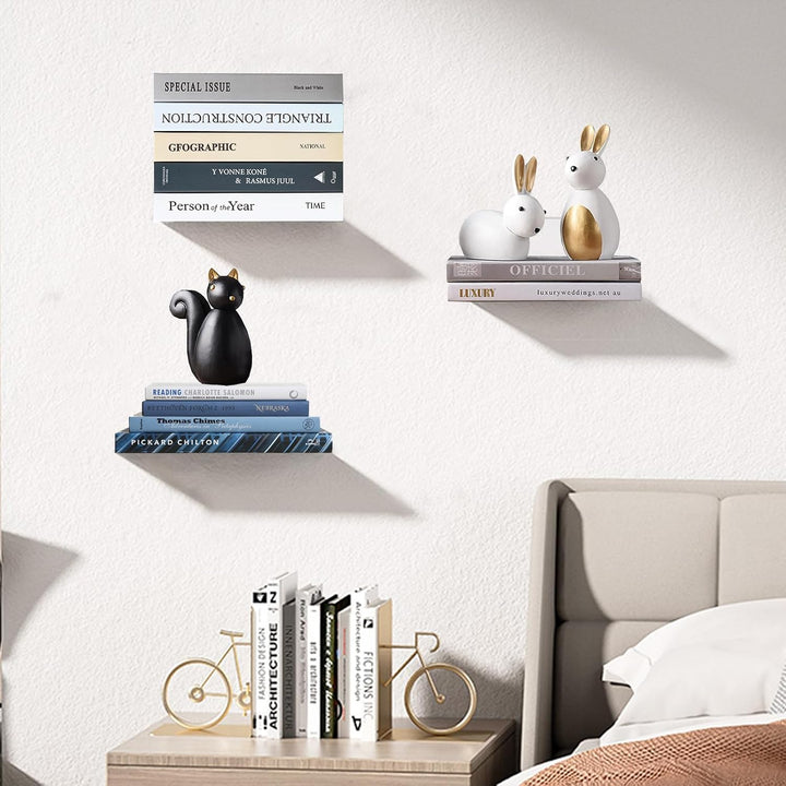 Invisible Floating Bookshelf - Modern White Wall Mount Metal Shelves for Room, Bedroom Bookcase, Small Bookshelf with Minimalist Design, Sleek Storage for Books & Decoratives 6PCS - Just Closeouts Canada Inc.