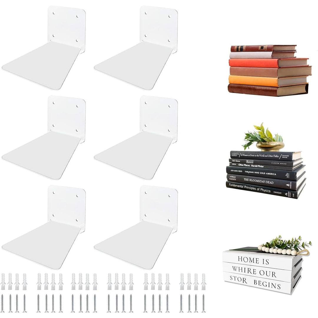 Invisible Floating Bookshelf - Modern White Wall Mount Metal Shelves for Room, Bedroom Bookcase, Small Bookshelf with Minimalist Design, Sleek Storage for Books & Decoratives 6PCS - Just Closeouts Canada Inc.