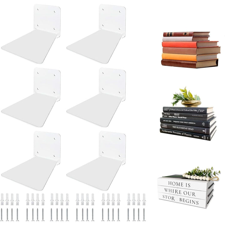 Invisible Floating Bookshelf - Modern White Wall Mount Metal Shelves for Room, Bedroom Bookcase, Small Bookshelf with Minimalist Design, Sleek Storage for Books & Decoratives 6PCS - Just Closeouts Canada Inc.