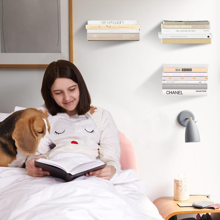 Invisible Floating Bookshelf - Modern White Wall Mount Metal Shelves for Room, Bedroom Bookcase, Small Bookshelf with Minimalist Design, Sleek Storage for Books & Decoratives 6PCS - Just Closeouts Canada Inc.