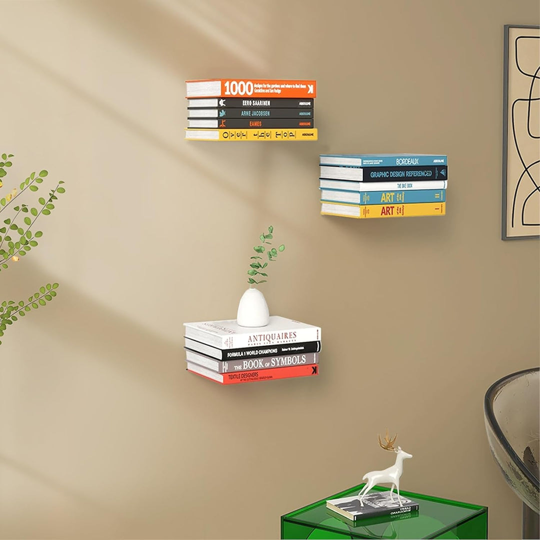 Invisible Floating Bookshelf - Modern White Wall Mount Metal Shelves for Room, Bedroom Bookcase, Small Bookshelf with Minimalist Design, Sleek Storage for Books & Decoratives 6PCS - Just Closeouts Canada Inc.