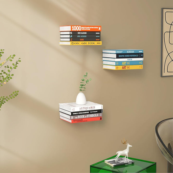 Invisible Floating Bookshelf - Modern White Wall Mount Metal Shelves for Room, Bedroom Bookcase, Small Bookshelf with Minimalist Design, Sleek Storage for Books & Decoratives 6PCS - Just Closeouts Canada Inc.