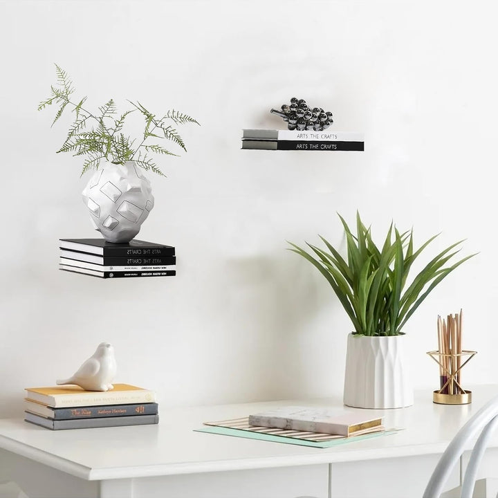Invisible Floating Bookshelf - Modern White Wall Mount Metal Shelves for Room, Bedroom Bookcase, Small Bookshelf with Minimalist Design, Sleek Storage for Books & Decoratives 4PCS - Just Closeouts Canada Inc.
