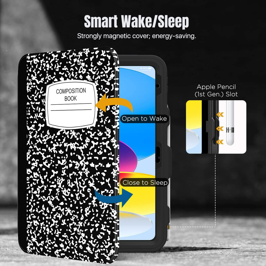 iPad 11 - inch (A16) 11th Generation Case 2025/ iPad 10th Generation Case with Pencil Holder 2022 10.9 inch, Built - in Screen Protector Clear Back, Multi Angle Viewing Stand, Notebook Black - Just Closeouts Canada Inc.