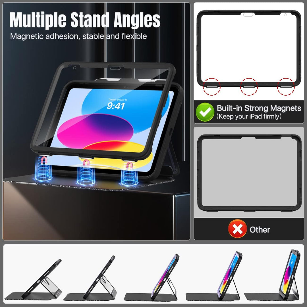 iPad 11 - inch (A16) 11th Generation Case 2025/ iPad 10th Generation Case with Pencil Holder 2022 10.9 inch, Built - in Screen Protector Clear Back, Multi Angle Viewing Stand, Notebook Black - Just Closeouts Canada Inc.