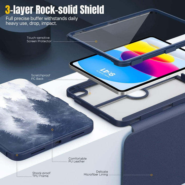 iPad 11 - inch (A16) 11th Generation Case 2025/ iPad 10th Generation Case with Pencil Holder 2022 10.9 inch, Built - in Screen Protector Clear Back, Multi Angle Viewing Stand,Gray Forest - Just Closeouts Canada Inc.