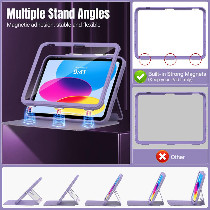 iPad 11 - inch (A16) 11th Generation Case 2025/ iPad 10th Generation Case with Pencil Holder 2022 10.9 inch, Built - in Screen Protector Clear Back, Multi Angle Viewing Stand,Purple Marble - Just Closeouts Canada Inc.