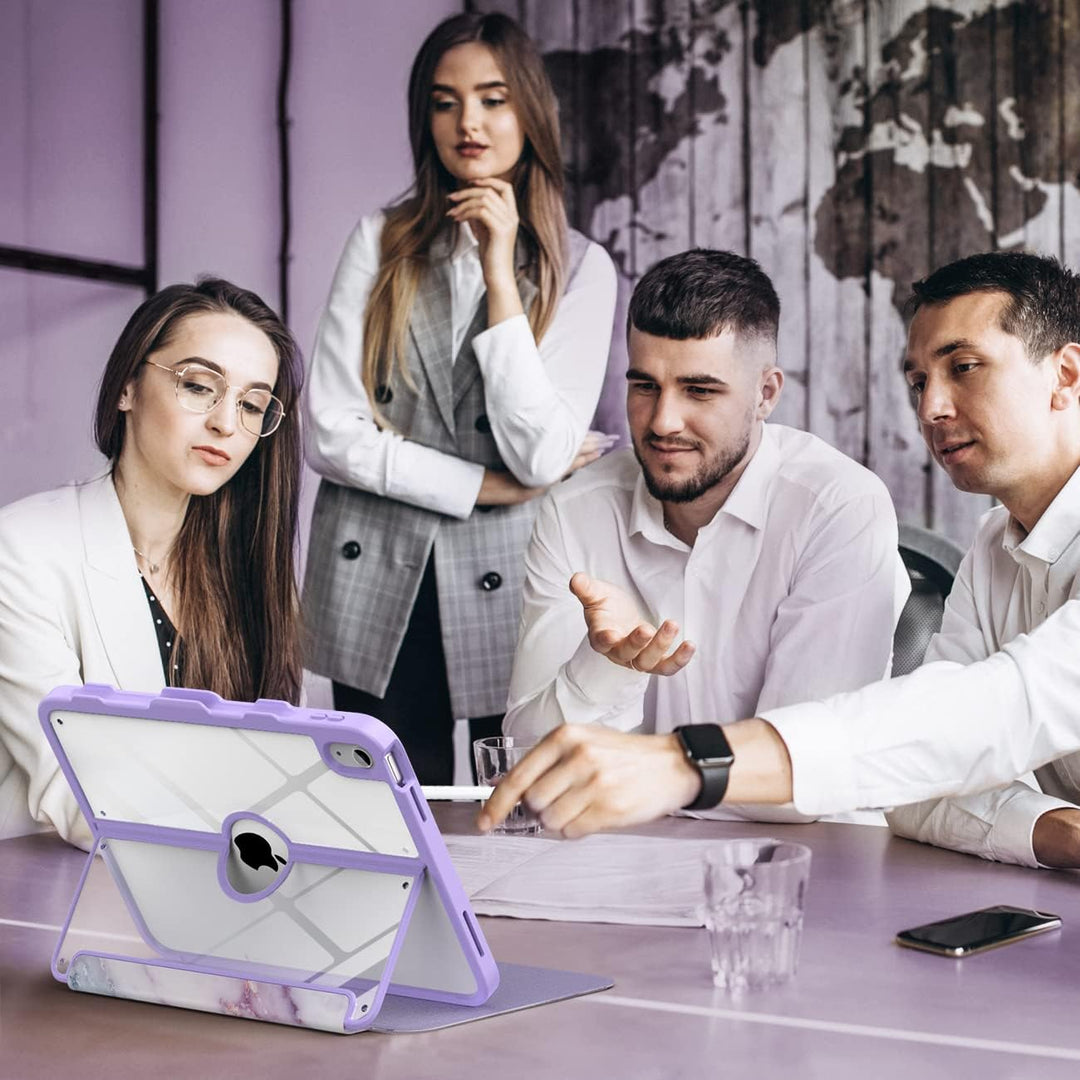 iPad 11 - inch (A16) 11th Generation Case 2025/ iPad 10th Generation Case with Pencil Holder 2022 10.9 inch, Built - in Screen Protector Clear Back, Multi Angle Viewing Stand,Purple Marble - Just Closeouts Canada Inc.
