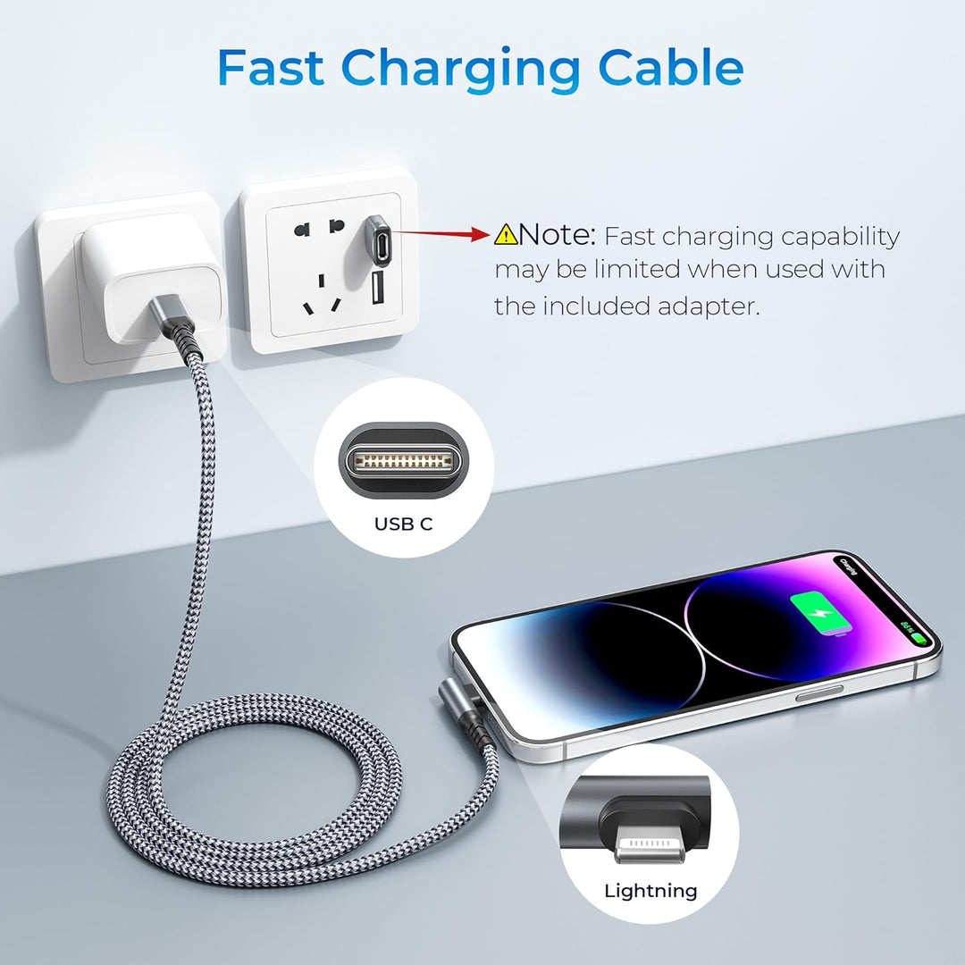 iPad 9th 8th Generation Charger Cable with USB Adapter 3.3FT,USB C to Lightning Cable,Right Angled Old Fast Charging Power Cord for Apple iPhone 14 13 12 11 Pro Max Plus,XS XR X 8 7 SE,Car - Just Closeouts Canada Inc.X004M7ECYX