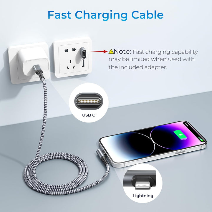 iPad 9th 8th Generation Charger Cable with USB Adapter 3.3FT,USB C to Lightning Cable,Right Angled Old Fast Charging Power Cord for Apple iPhone 14 13 12 11 Pro Max Plus,XS XR X 8 7 SE,Car - Just Closeouts Canada Inc.X004M7ECYX