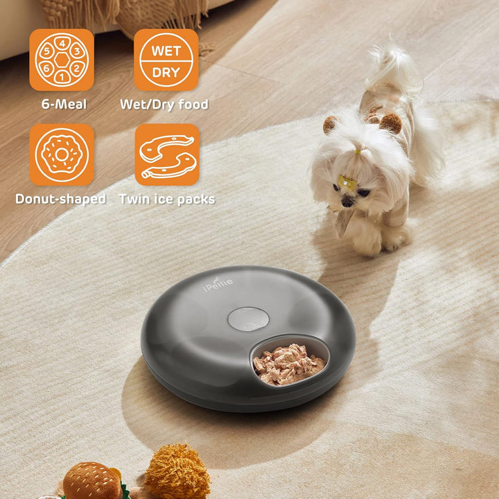 iPettie Donuts Frost 6 Meal Cordless Automatic Pet Feeder, Dry & Wet Food Automatic Cat Feeder with Two Ice Packs, Rechargeable Massive Battery, Programmable Timer, Holds 6 x ½ lb. of Food - Just Closeouts Canada Inc.