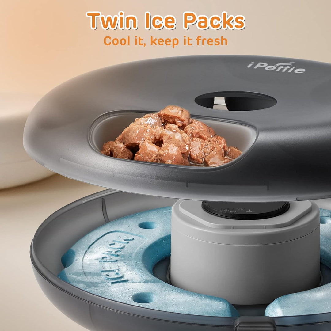 iPettie Donuts Frost 6 Meal Cordless Automatic Pet Feeder, Dry & Wet Food Automatic Cat Feeder with Two Ice Packs, Rechargeable Massive Battery, Programmable Timer, Holds 6 x ½ lb. of Food - Just Closeouts Canada Inc.