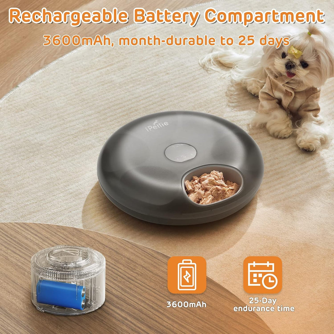 iPettie Donuts Frost 6 Meal Cordless Automatic Pet Feeder, Dry & Wet Food Automatic Cat Feeder with Two Ice Packs, Rechargeable Massive Battery, Programmable Timer, Holds 6 x ½ lb. of Food - Just Closeouts Canada Inc.
