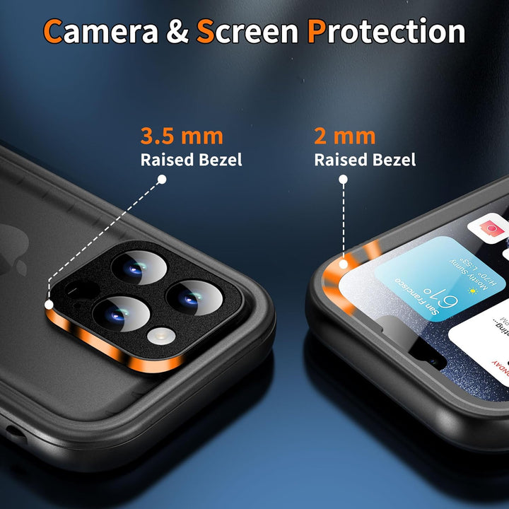 IPhone 15 Pro Max Waterproof Shockproof Dustproof Case - Heavy Duty/360 Full Body/Military Grade/Protective/Rugged 【8FT Drop Proof】 Built in Screen/Camera Protector with Lanyard Black - Just Closeouts Canada Inc.