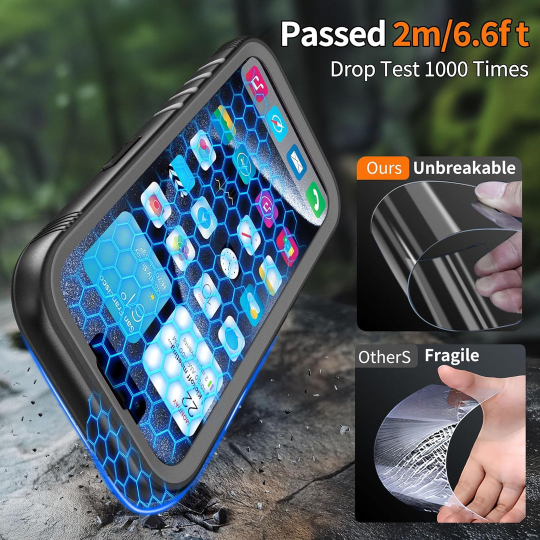 IPhone 15 Pro Max Waterproof Shockproof Dustproof Case - Heavy Duty/360 Full Body/Military Grade/Protective/Rugged 【8FT Drop Proof】 Built in Screen/Camera Protector with Lanyard Black - Just Closeouts Canada Inc.
