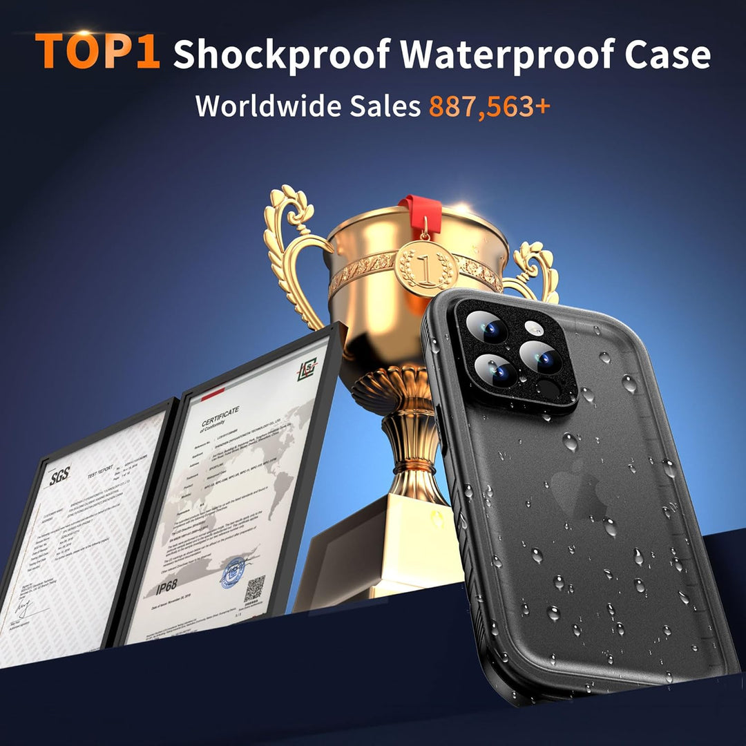 IPhone 15 Pro Max Waterproof Shockproof Dustproof Case - Heavy Duty/360 Full Body/Military Grade/Protective/Rugged 【8FT Drop Proof】 Built in Screen/Camera Protector with Lanyard Black - Just Closeouts Canada Inc.